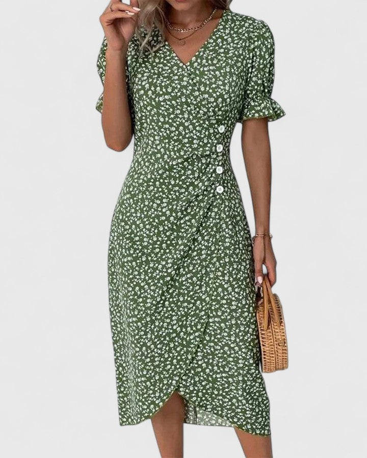 Calista | Elegant Green Floral Comfortable Summer Dress