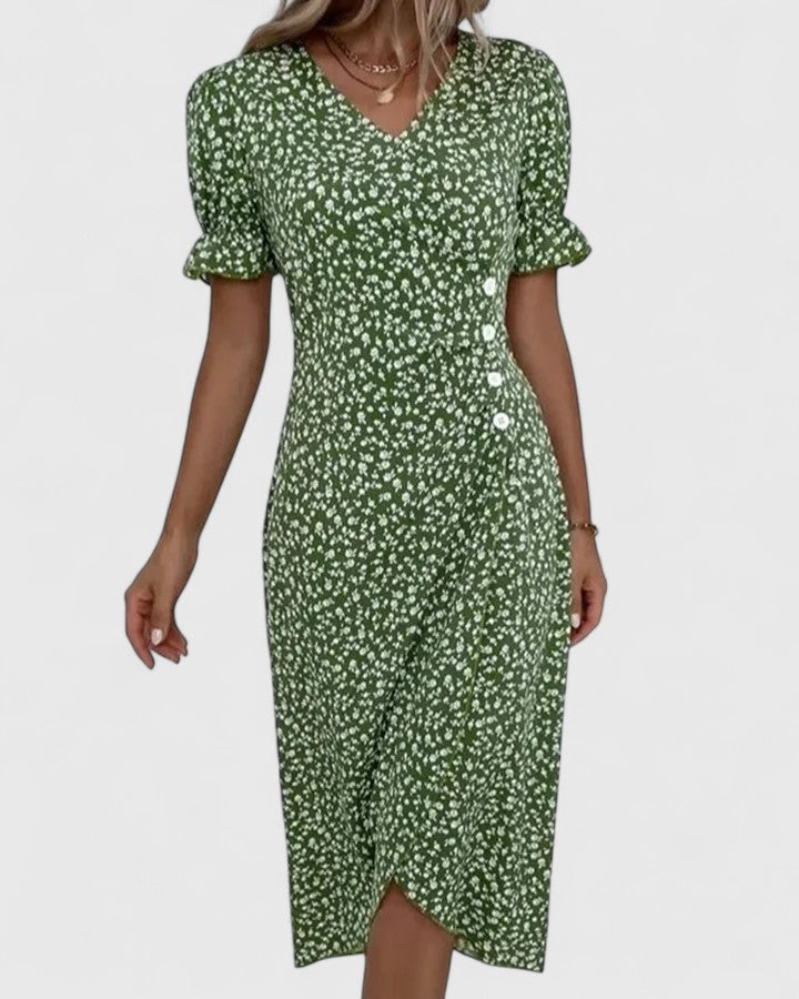 Calista | Elegant Green Floral Comfortable Summer Dress