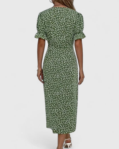 Calista | Elegant Green Floral Comfortable Summer Dress