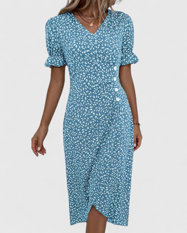Calista | Elegant Green Floral Comfortable Summer Dress