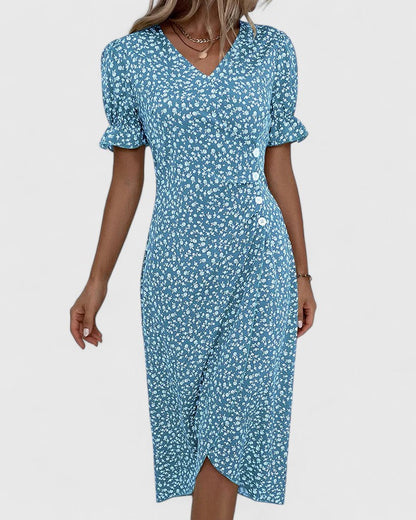 Calista | Elegant Green Floral Comfortable Summer Dress