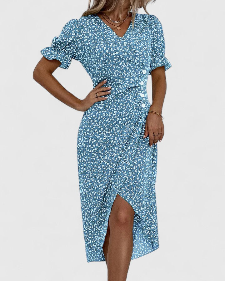 Calista | Elegant Green Floral Comfortable Summer Dress