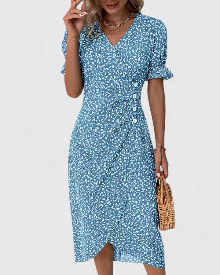 Calista | Elegant Green Floral Comfortable Summer Dress