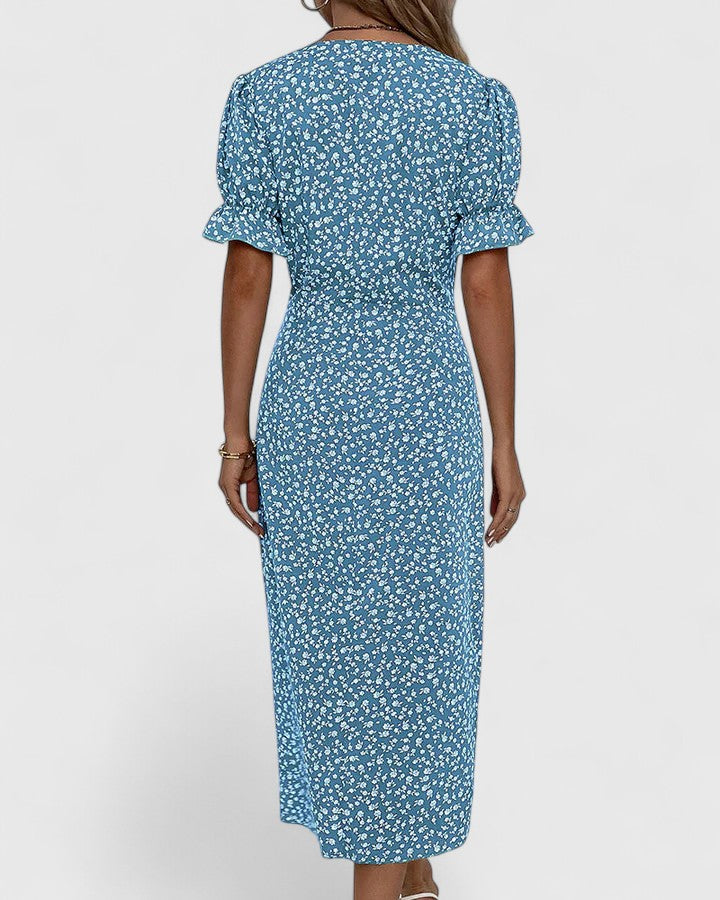 Calista | Elegant Green Floral Comfortable Summer Dress