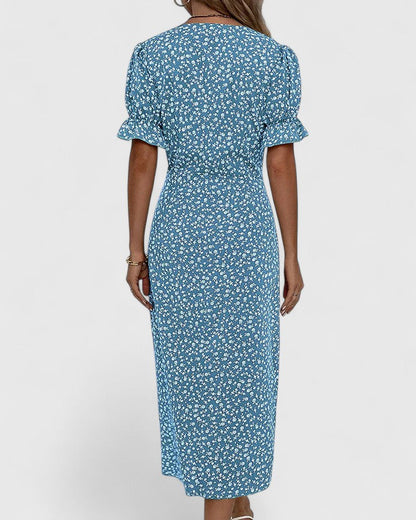 Calista | Elegant Green Floral Comfortable Summer Dress