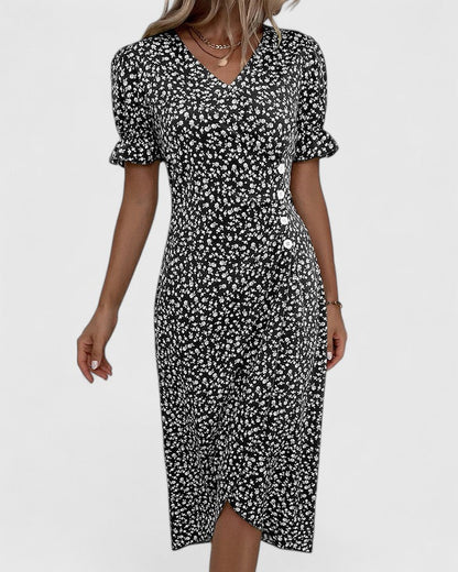 Calista | Elegant Green Floral Comfortable Summer Dress