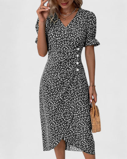 Calista | Elegant Green Floral Comfortable Summer Dress