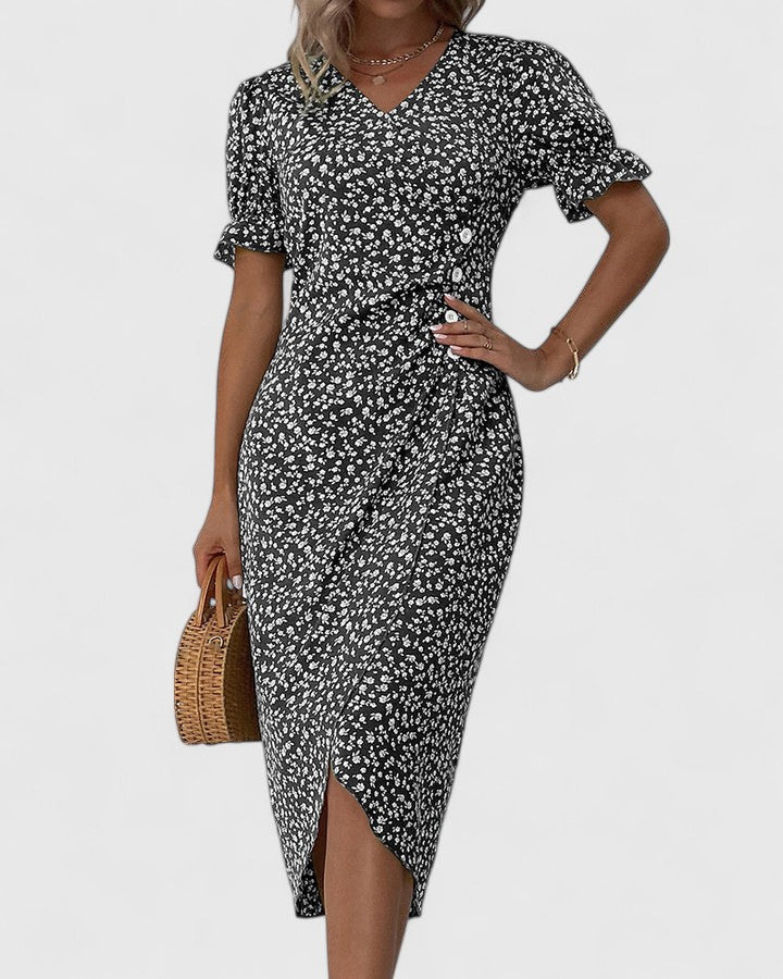 Calista | Elegant Green Floral Comfortable Summer Dress