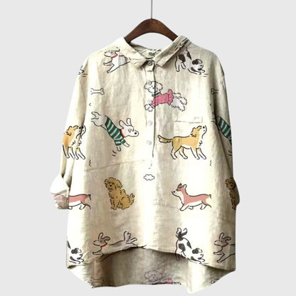 Alethea | Mint Green Dog Print Blouse