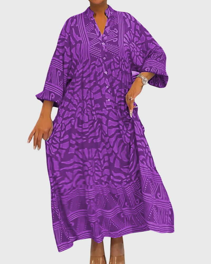 Alethea | Vibrant Pink Maxi Dress With Elegant Print
