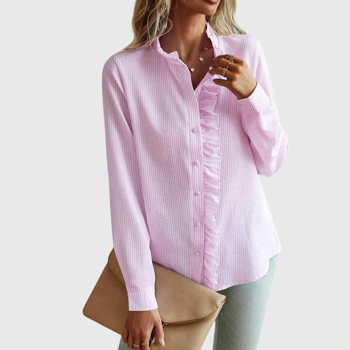 Alethea | Soft Blue Elegant Blouse with Ruffle