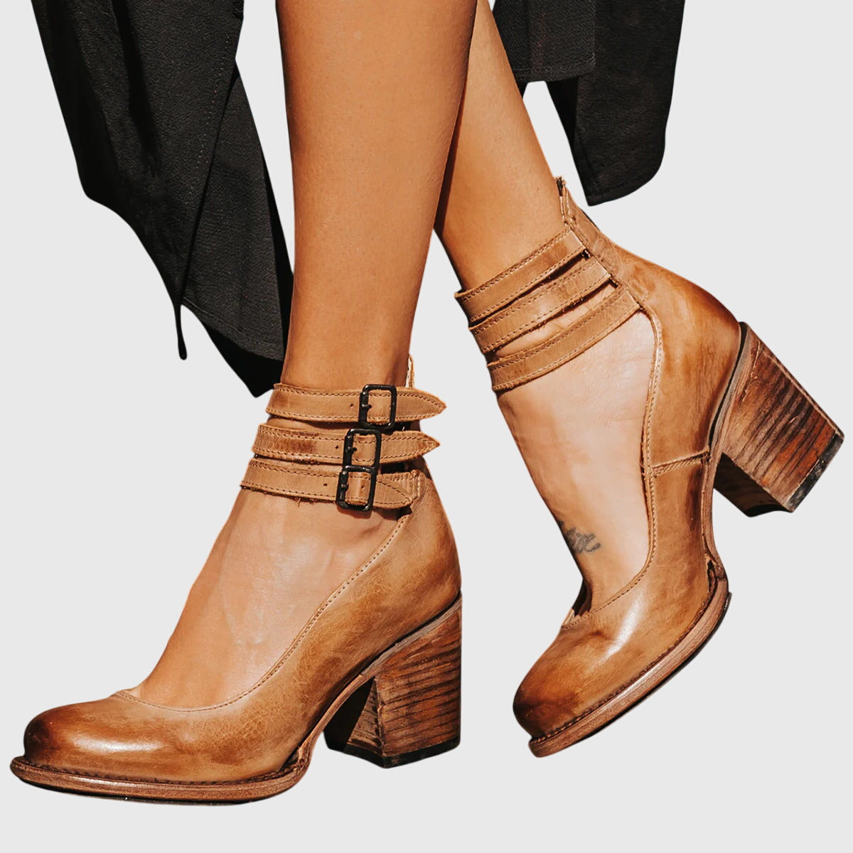 Calista | Tan Buckle Stylish Heels