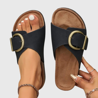 Astrid | Black Leather Orthopedic Sandals