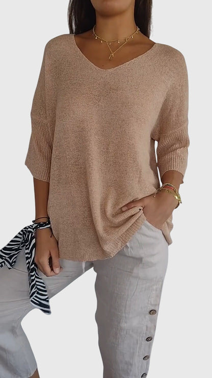 Alethea | Soft Coral Elegant V-Neck Top
