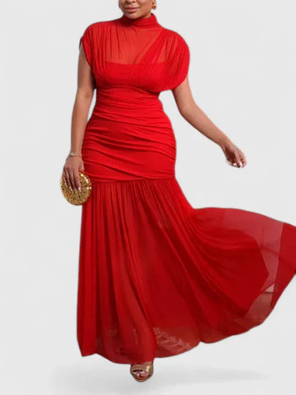 Calantha | Red High-Neck Elegant Dress