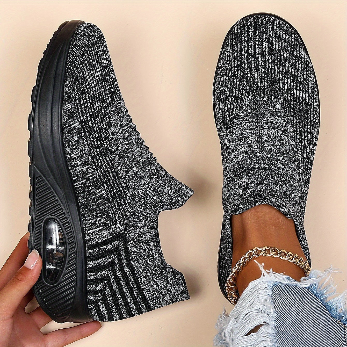 Alethea | Grey Knit Air Cushion Shoes