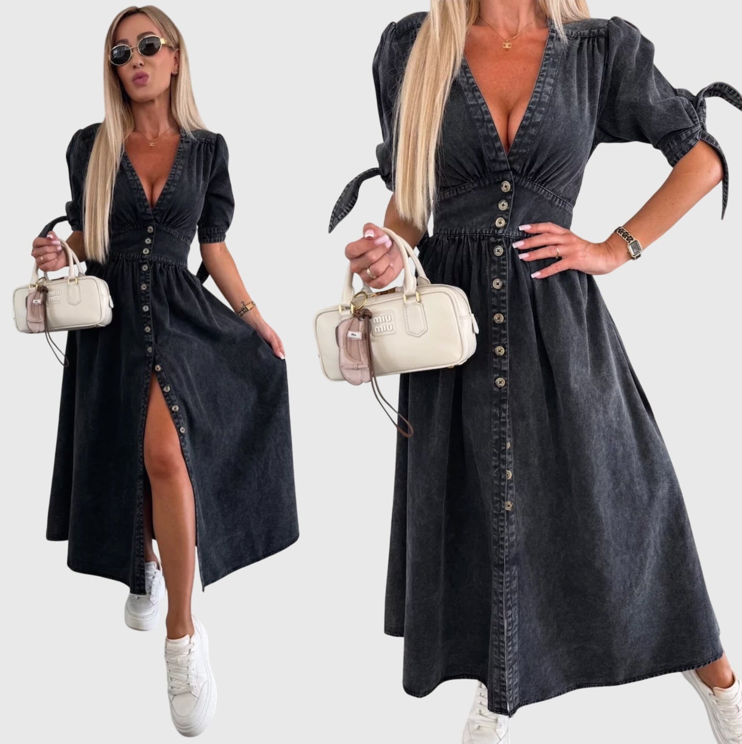 Alethea | Blush Elegant Denim Dress