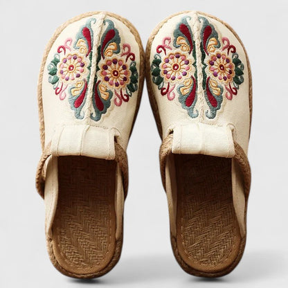 Calantha | Red Comfortable Handmade Floral Mules