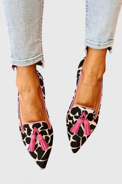 Calantha | Exquisite Black & Beige Cow-Print Sophisticated Loafers