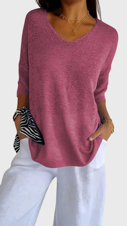 Alethea | Soft Coral Elegant V-Neck Top