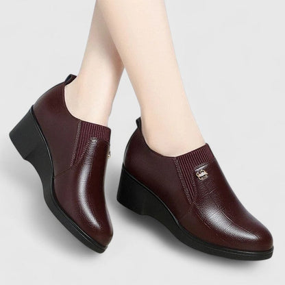 Calantha | Elegant Black Leather Wedge Shoes