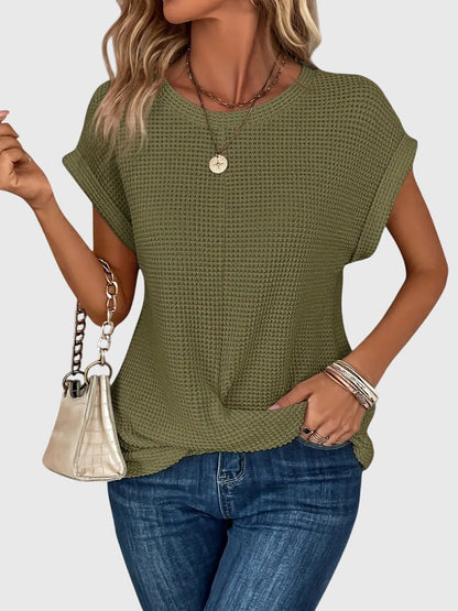 Aria | Elegant Burnt Orange Blouse with Crew Neck
