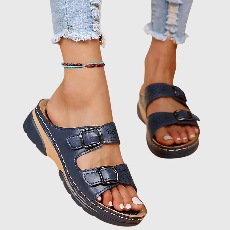 Calantha | Light Blue Orthopedic Leather Sandals