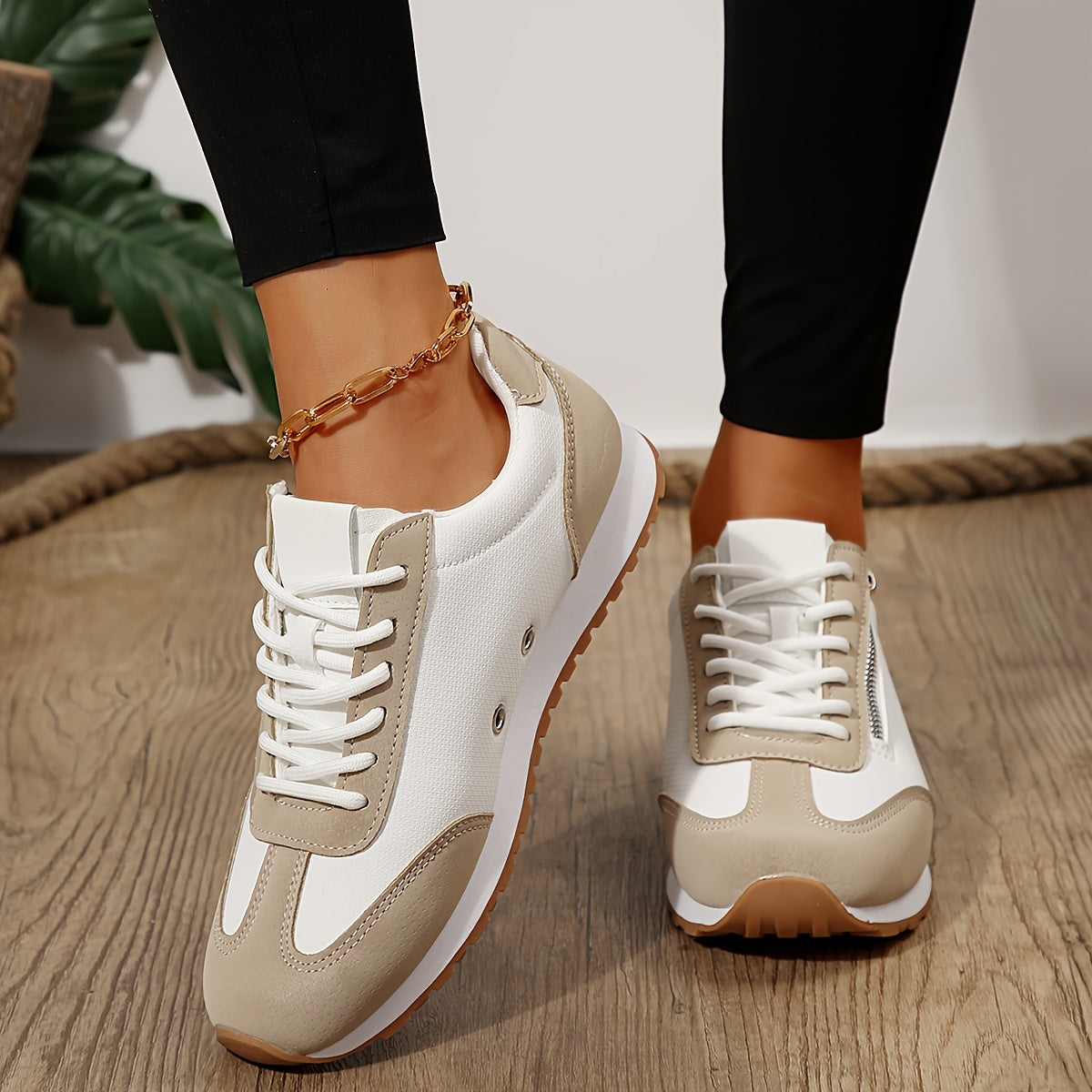 Calista | Luxury Tan & White Bellezza Sneakers