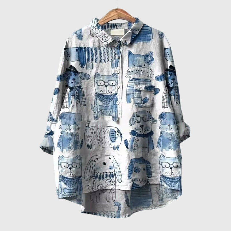 Alethea | Mint Green Dog Print Blouse