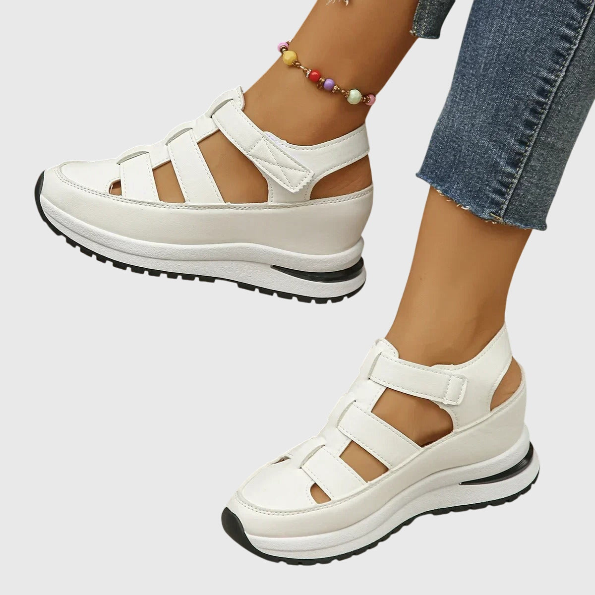 Alethea | Black Leather Orthopedic Sandals
