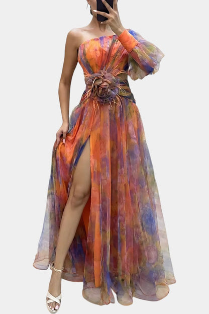 Calantha | Elegant Maxi Dress in Tie-Dye Silk