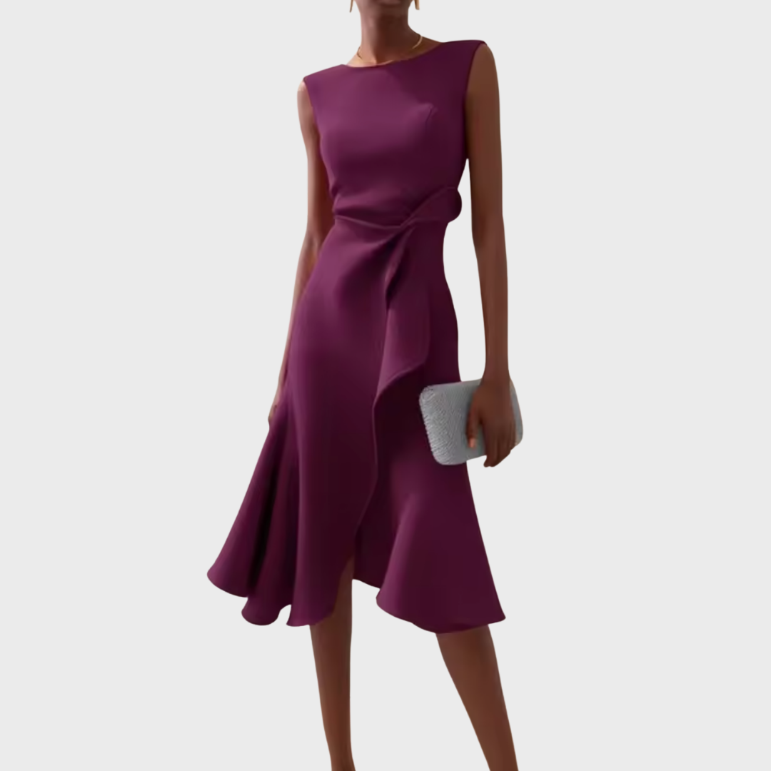 Astrid | Women’s Draped Asymmetric Red Midi Dress