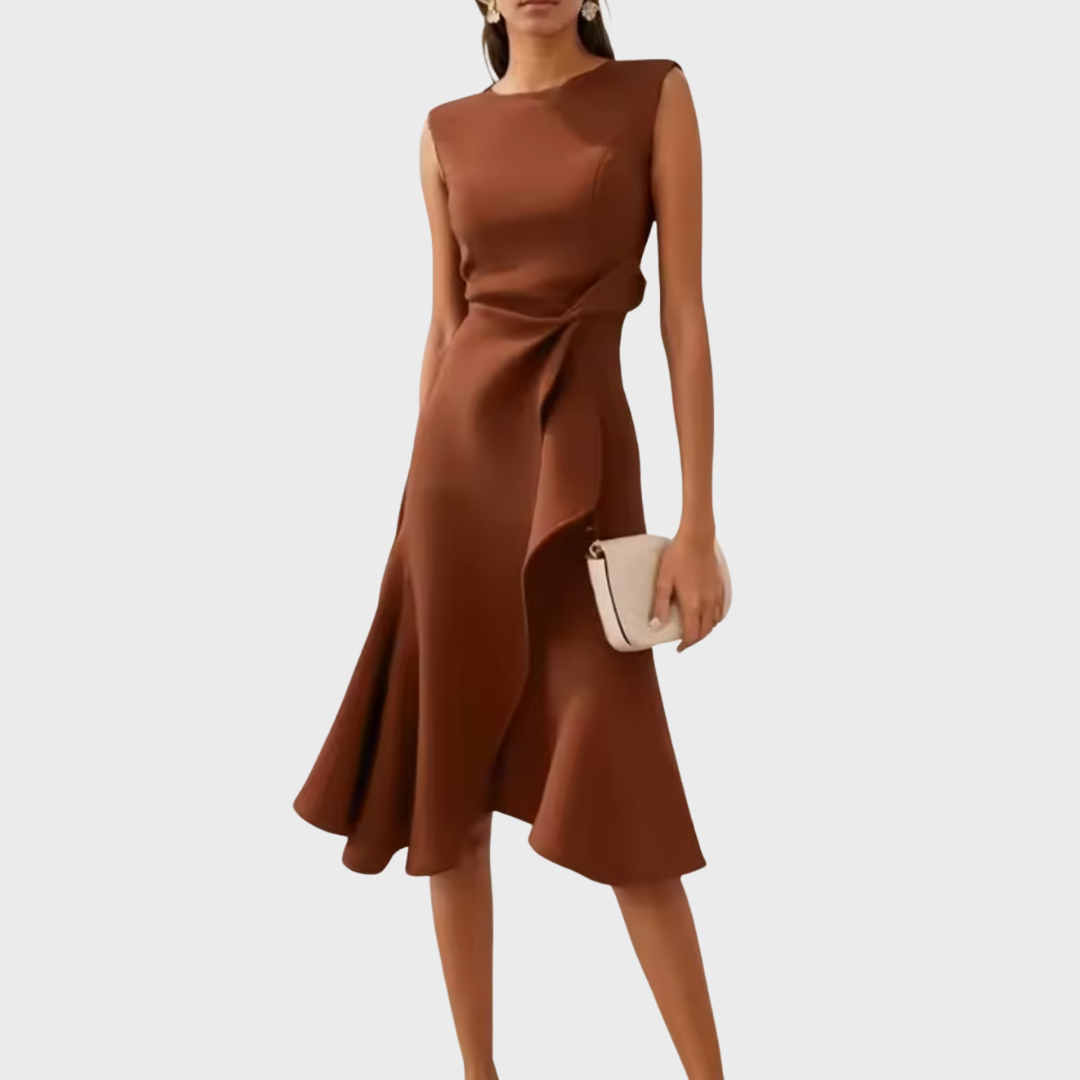 Astrid | Women’s Draped Asymmetric Red Midi Dress