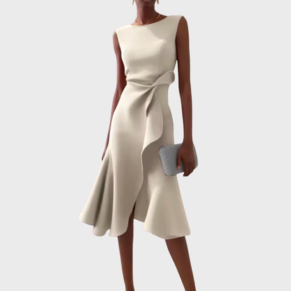 Astrid | Women’s Draped Asymmetric Red Midi Dress