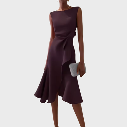 Astrid | Women’s Draped Asymmetric Red Midi Dress