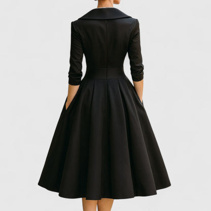 Alethea | Navy Elegant Midi Dress with Satin Finish