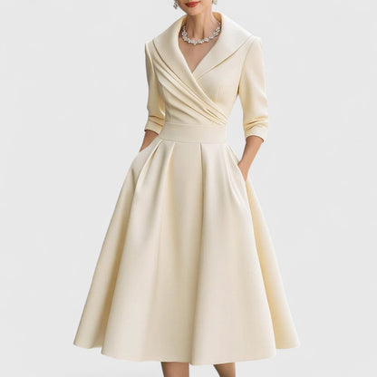 Alethea | Navy Elegant Midi Dress with Satin Finish