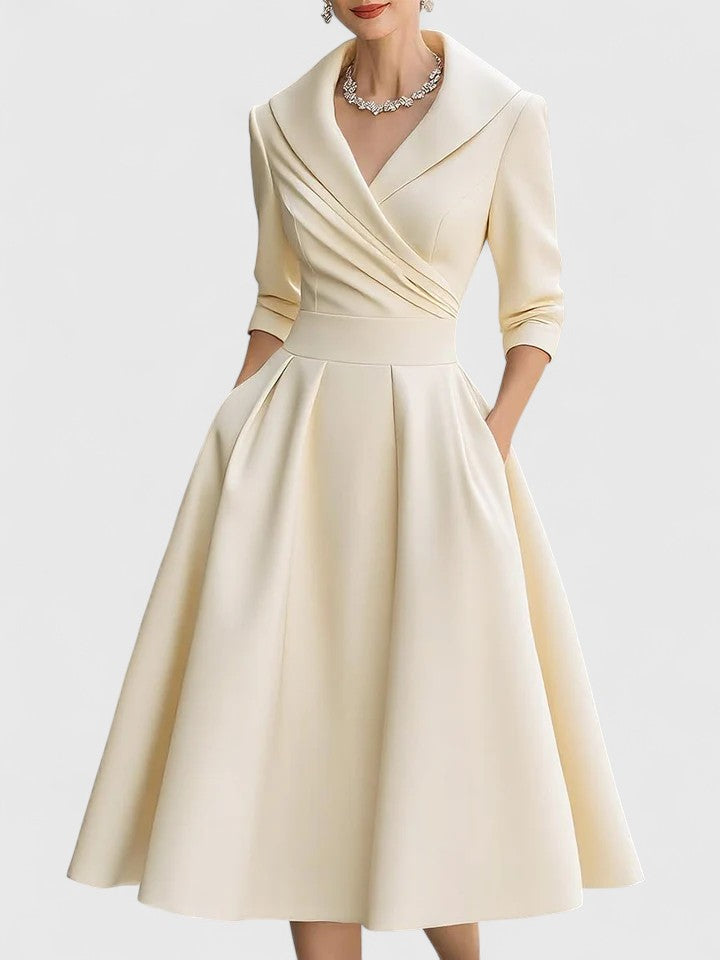 Astrid | Elegant Black Satin Midi Dress
