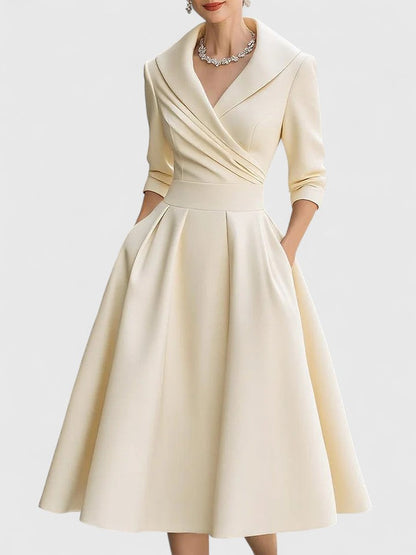 Astrid | Elegant Black Satin Midi Dress
