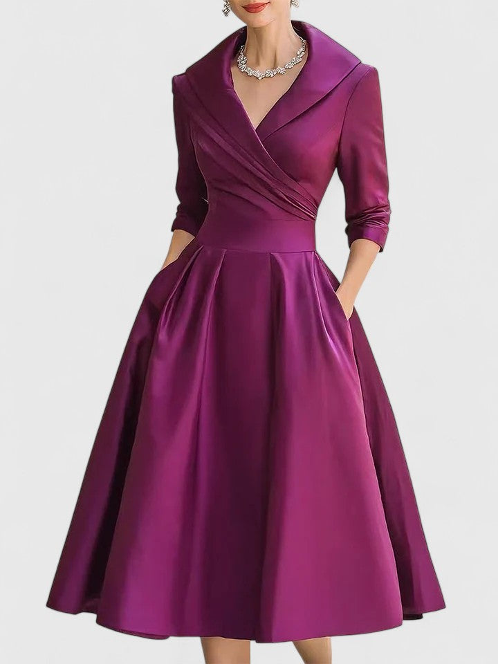 Astrid | Elegant Black Satin Midi Dress