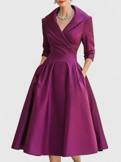 Astrid | Elegant Black Satin Midi Dress