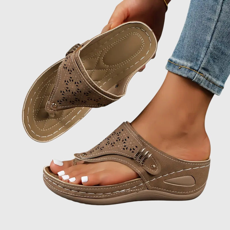 Alethea | Tan Perforated Orthopedic Sandals