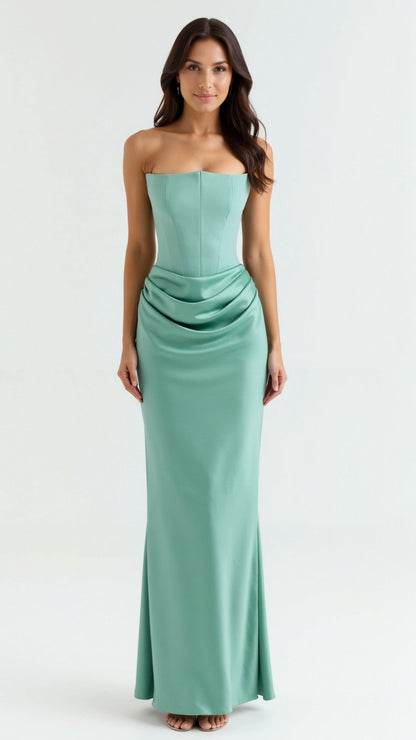 Astrid | Elegant Women's Wedding Guest Column Maxi Dress in Black Satin