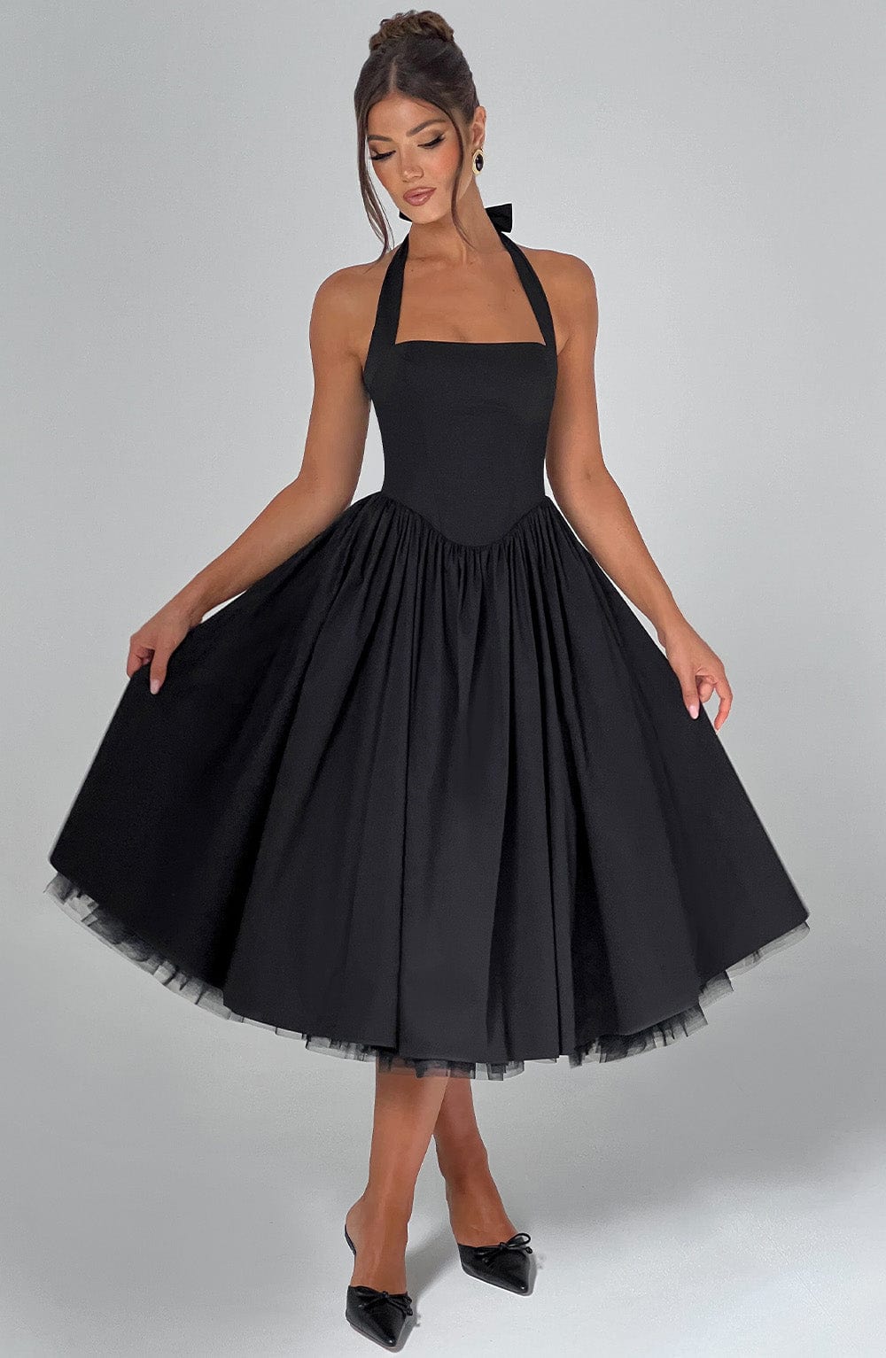 Astrid | Elegant White Women’s Wedding Guest Halter Midi Dress