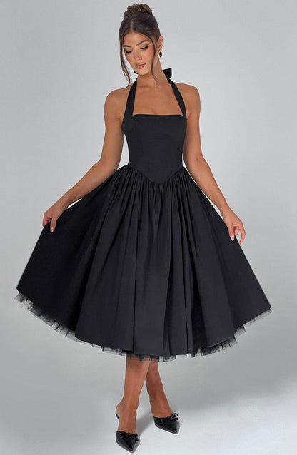 Astrid | Elegant White Women’s Wedding Guest Halter Midi Dress
