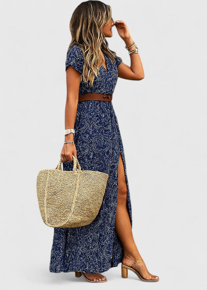 Calanthe | Elegant Blue Floral Maxi Dress