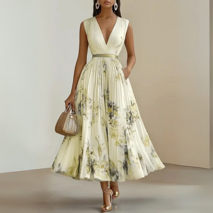 Calista | Women’s Flowy Sleeveless Summer Maxi Dress in Floral White