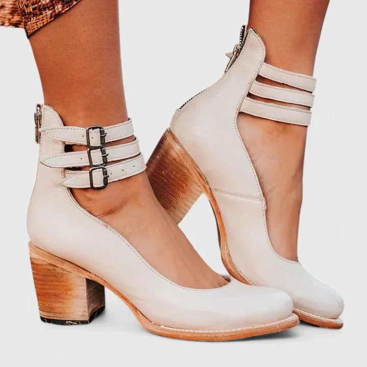 Calantha | Metallic Buckle Elegant Heels