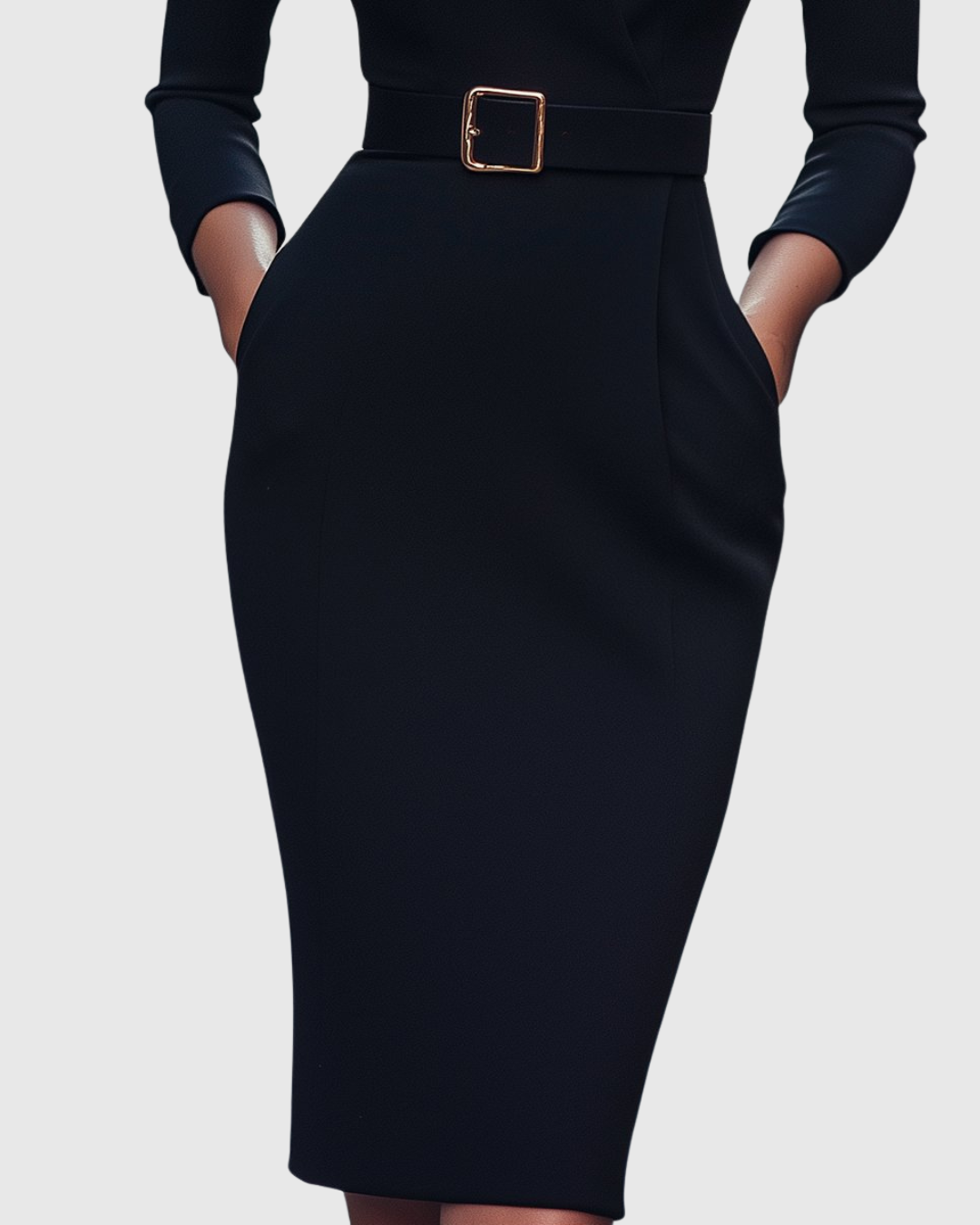 Calantha | Elegant Black Refined Midi Dress
