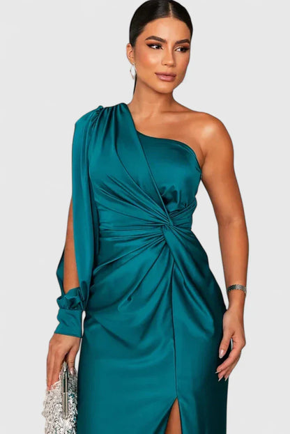 Calanthea | Elegant Black Maxi Dress with One Shoulder